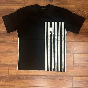 Dolce Gabbana Stripe Print Cotton T-Shirt Black Size 46/ Small